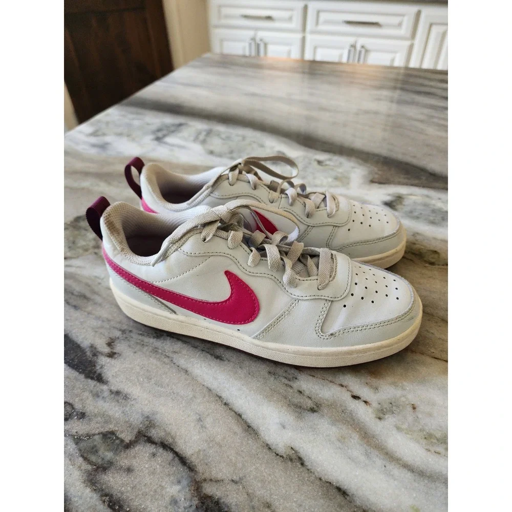 Nike Court Borough Low 2 GS White Pink Burgundy Sneakers Kids Size 5Y